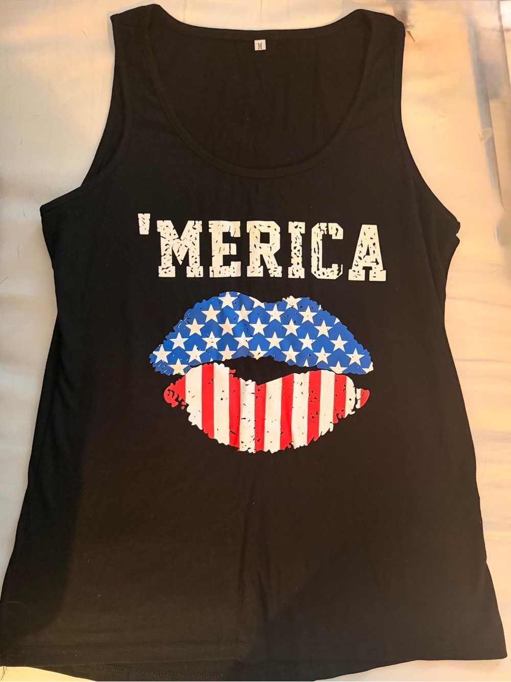 'Merica Flag Lip Graphic Black Tank Top - Women's
